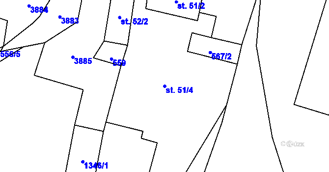 Parcela st. 51/4 v KÚ Krasov, Katastrální mapa