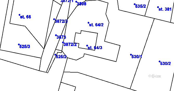 Parcela st. 64/3 v KÚ Krasov, Katastrální mapa