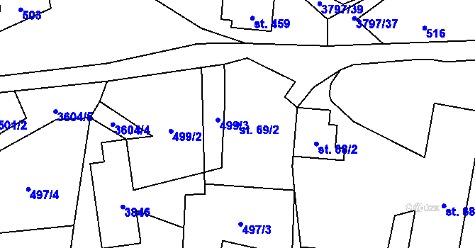 Parcela st. 69/2 v KÚ Krasov, Katastrální mapa