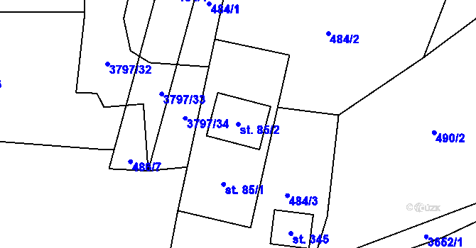 Parcela st. 85/2 v KÚ Krasov, Katastrální mapa