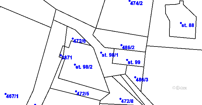 Parcela st. 98/1 v KÚ Krasov, Katastrální mapa