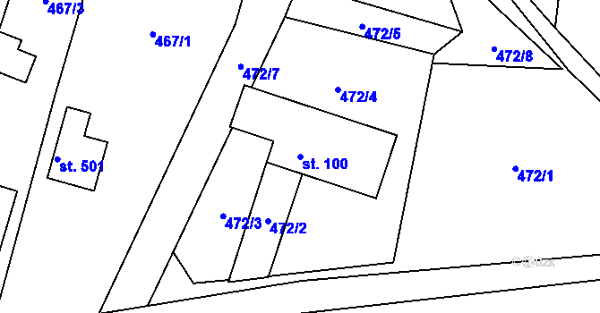 Parcela st. 100 v KÚ Krasov, Katastrální mapa