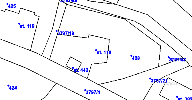Parcela st. 118 v KÚ Krasov, Katastrální mapa