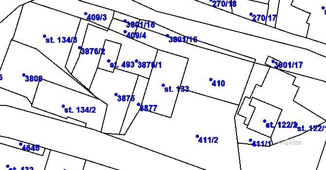 Parcela st. 133 v KÚ Krasov, Katastrální mapa