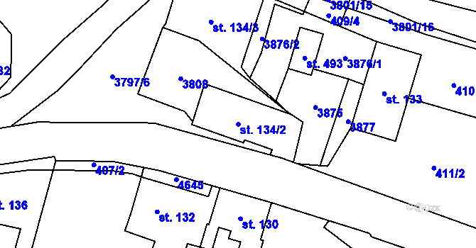 Parcela st. 134/2 v KÚ Krasov, Katastrální mapa