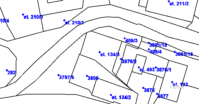 Parcela st. 134/3 v KÚ Krasov, Katastrální mapa