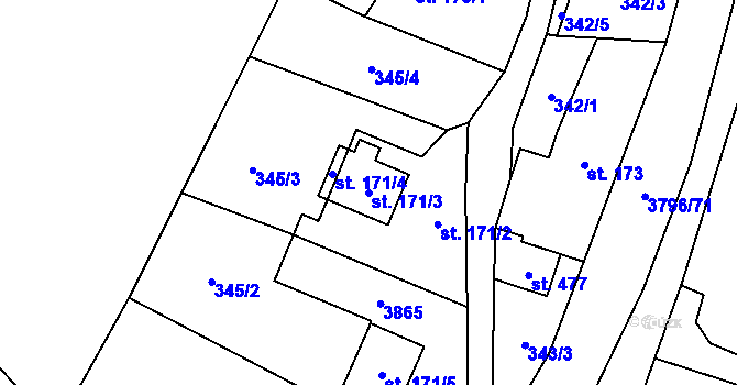 Parcela st. 171/3 v KÚ Krasov, Katastrální mapa
