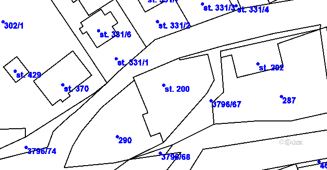 Parcela st. 200 v KÚ Krasov, Katastrální mapa
