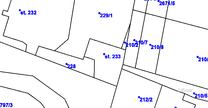 Parcela st. 233 v KÚ Krasov, Katastrální mapa
