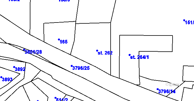 Parcela st. 262 v KÚ Krasov, Katastrální mapa