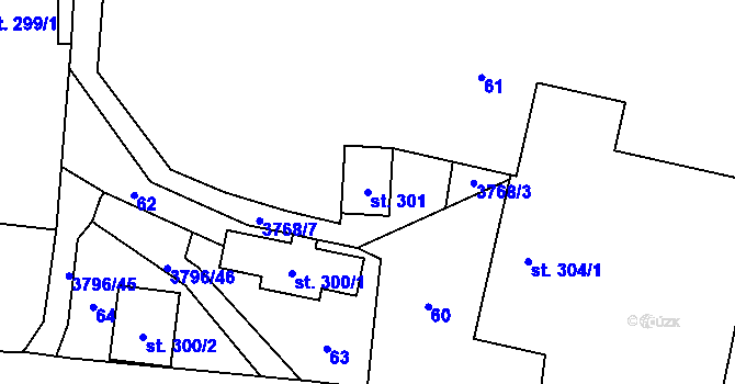 Parcela st. 301 v KÚ Krasov, Katastrální mapa