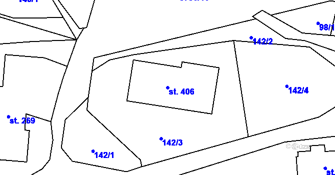 Parcela st. 406 v KÚ Krasov, Katastrální mapa