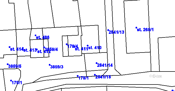 Parcela st. 410 v KÚ Krasov, Katastrální mapa
