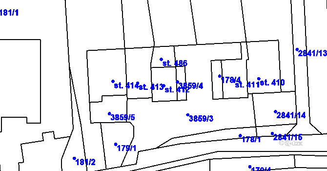 Parcela st. 412 v KÚ Krasov, Katastrální mapa