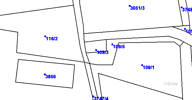Parcela st. 109/3 v KÚ Krasov, Katastrální mapa