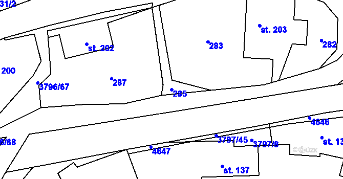 Parcela st. 285 v KÚ Krasov, Katastrální mapa