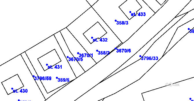 Parcela st. 358/2 v KÚ Krasov, Katastrální mapa