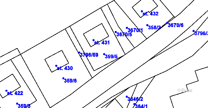 Parcela st. 359/5 v KÚ Krasov, Katastrální mapa