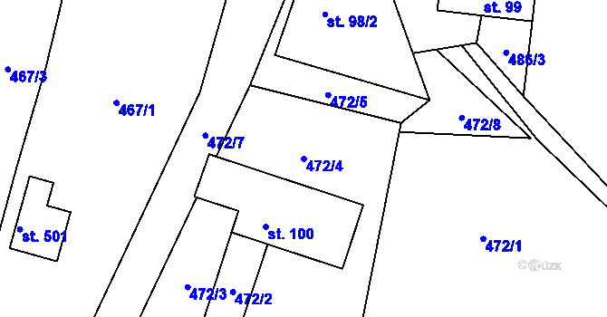 Parcela st. 472/4 v KÚ Krasov, Katastrální mapa