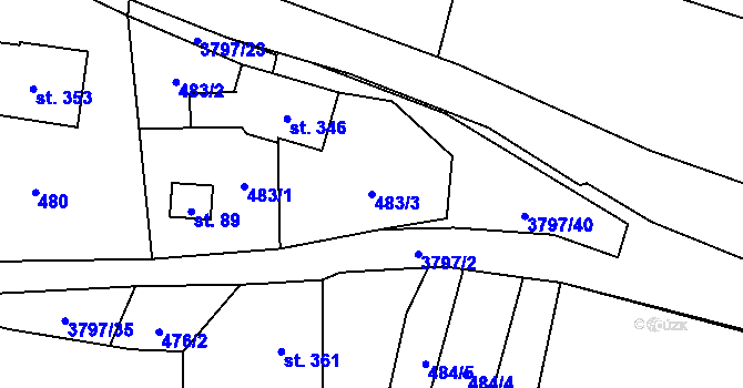 Parcela st. 483/3 v KÚ Krasov, Katastrální mapa