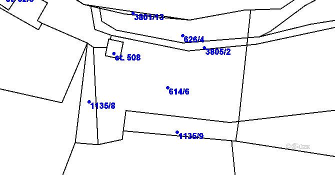 Parcela st. 614/6 v KÚ Krasov, Katastrální mapa