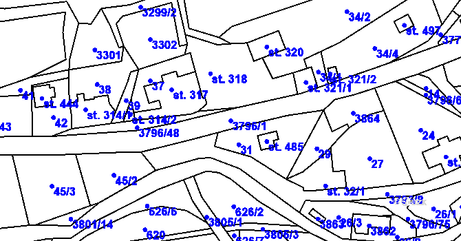 Parcela st. 3796/1 v KÚ Krasov, Katastrální mapa