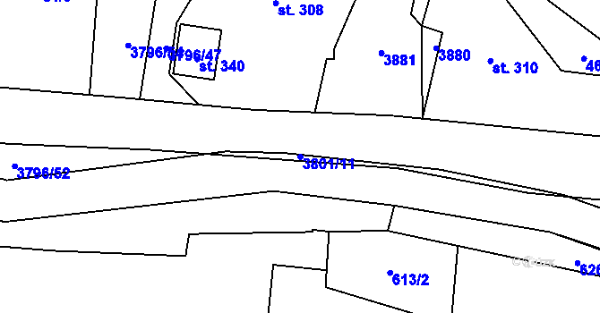 Parcela st. 3801/11 v KÚ Krasov, Katastrální mapa