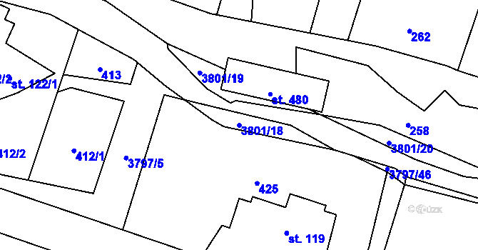 Parcela st. 3801/18 v KÚ Krasov, Katastrální mapa