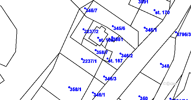 Parcela st. 358/7 v KÚ Krasov, Katastrální mapa