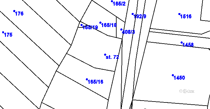 Parcela st. 72 v KÚ Krasová, Katastrální mapa