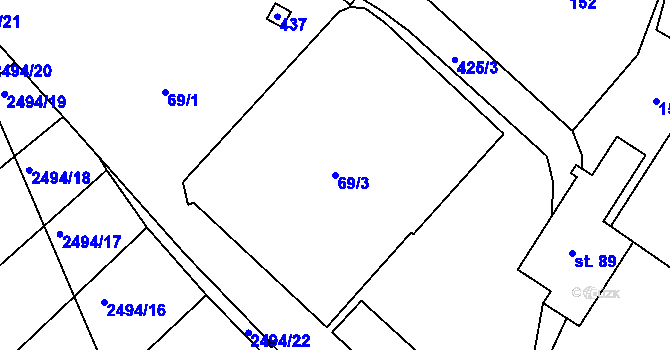 Parcela st. 69/3 v KÚ Krasová, Katastrální mapa