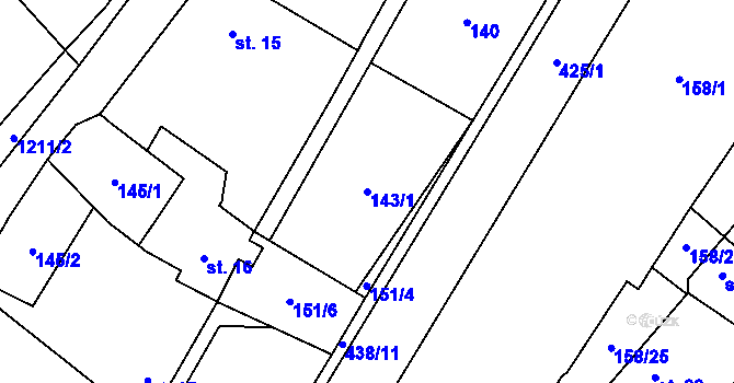 Parcela st. 143/1 v KÚ Krasová, Katastrální mapa