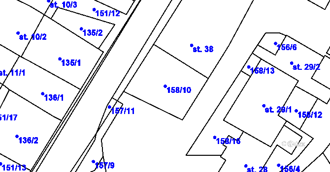 Parcela st. 158/10 v KÚ Krasová, Katastrální mapa