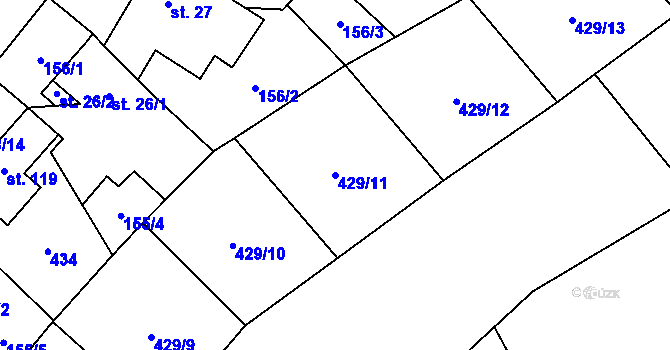 Parcela st. 429/11 v KÚ Krasová, Katastrální mapa