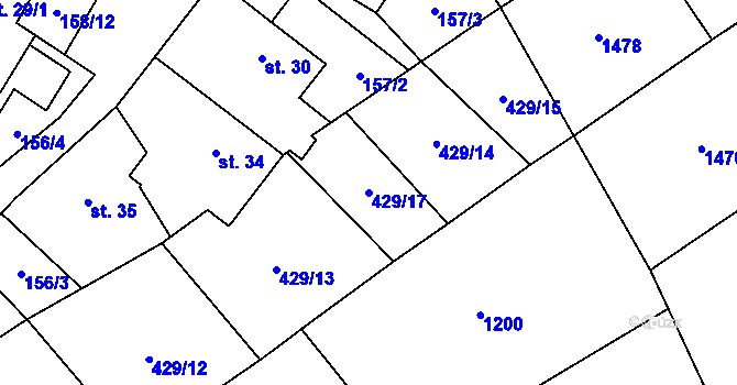 Parcela st. 429/17 v KÚ Krasová, Katastrální mapa