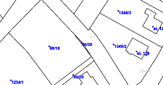 Parcela st. 86/28 v KÚ Krasová, Katastrální mapa