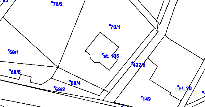 Parcela st. 105 v KÚ Krasová, Katastrální mapa