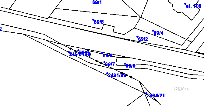 Parcela st. 69/8 v KÚ Krasová, Katastrální mapa