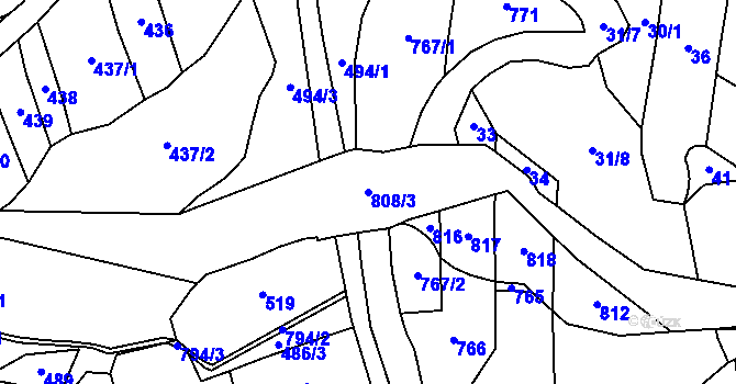 Parcela st. 808/3 v KÚ Krašlovice, Katastrální mapa