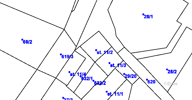 Parcela st. 11/2 v KÚ Lidmovice, Katastrální mapa