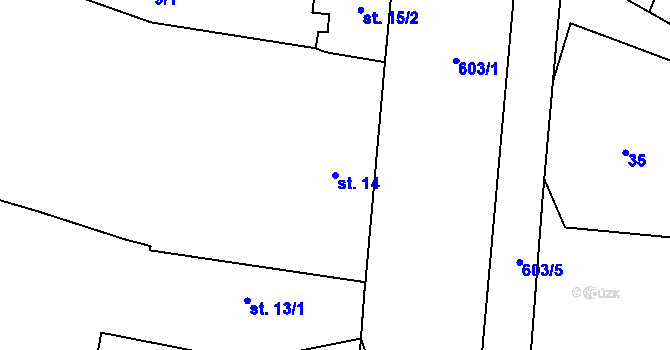Parcela st. 14 v KÚ Lidmovice, Katastrální mapa