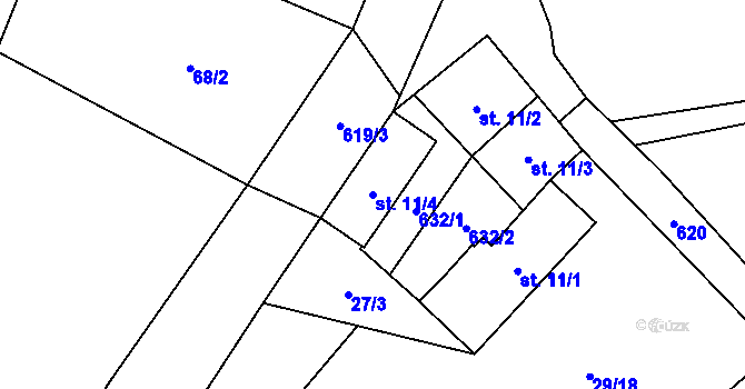 Parcela st. 11/4 v KÚ Lidmovice, Katastrální mapa