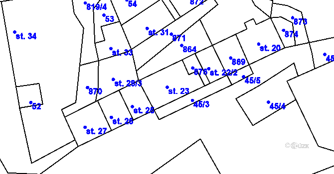 Parcela st. 23 v KÚ Krašovice, Katastrální mapa