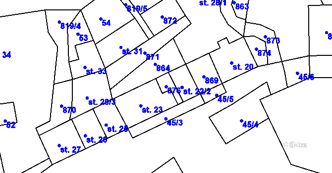 Parcela st. 876 v KÚ Krašovice, Katastrální mapa