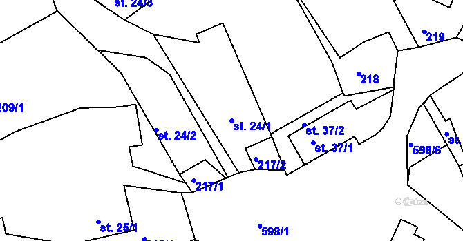 Parcela st. 24/1 v KÚ Mokřice, Katastrální mapa