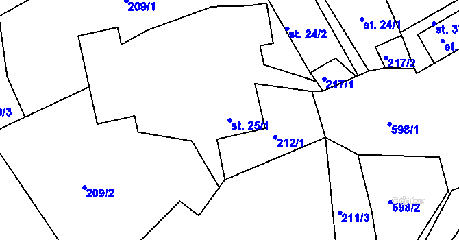 Parcela st. 25/1 v KÚ Mokřice, Katastrální mapa
