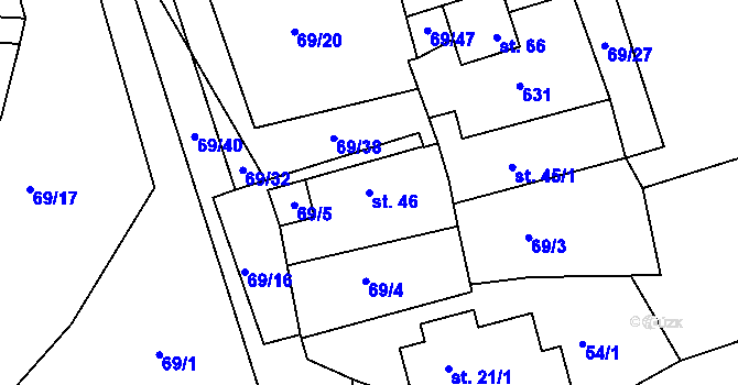 Parcela st. 46 v KÚ Mokřice, Katastrální mapa
