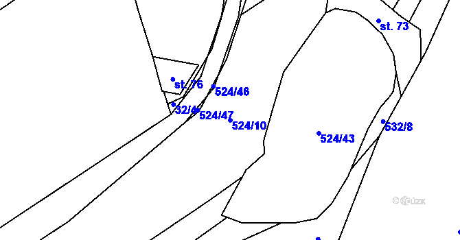 Parcela st. 524/10 v KÚ Mokřice, Katastrální mapa