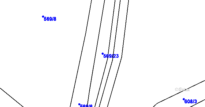 Parcela st. 569/23 v KÚ Mokřice, Katastrální mapa