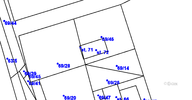 Parcela st. 72 v KÚ Mokřice, Katastrální mapa
